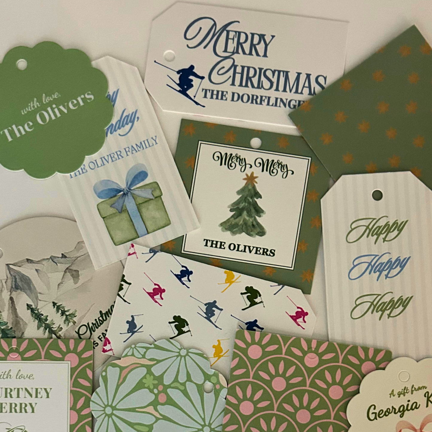 Gift tags for all occasions, birthdays, Christmas, holidays, baby showers and everyday in colorful designs and an assortment of shapes
