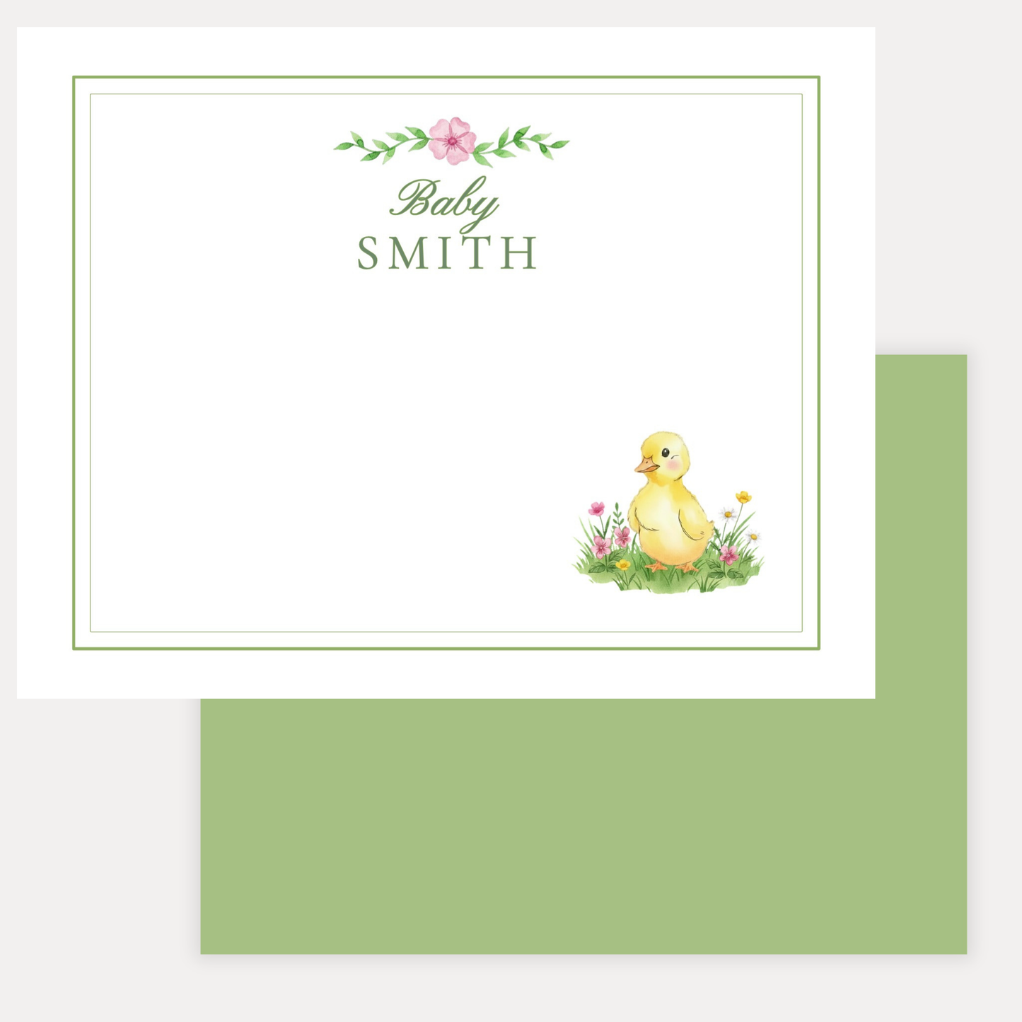 Personalized Baby Duckling Floral Stationery