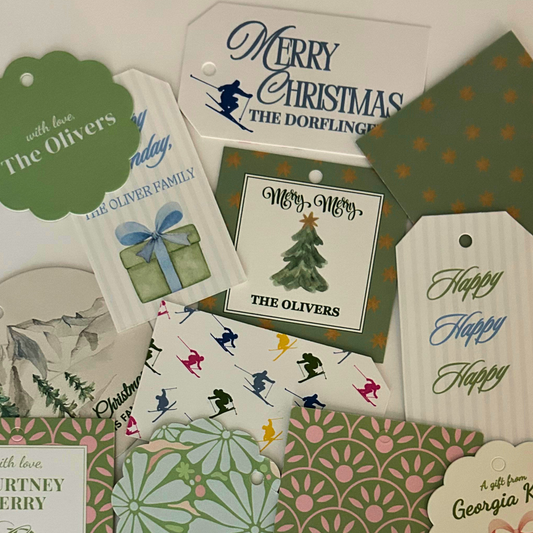 Gift tags for all occasions, birthdays, Christmas, holidays, baby showers and everyday in colorful designs and an assortment of shapes