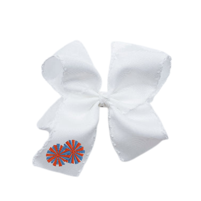 Hair bow with pom poms embroidered
