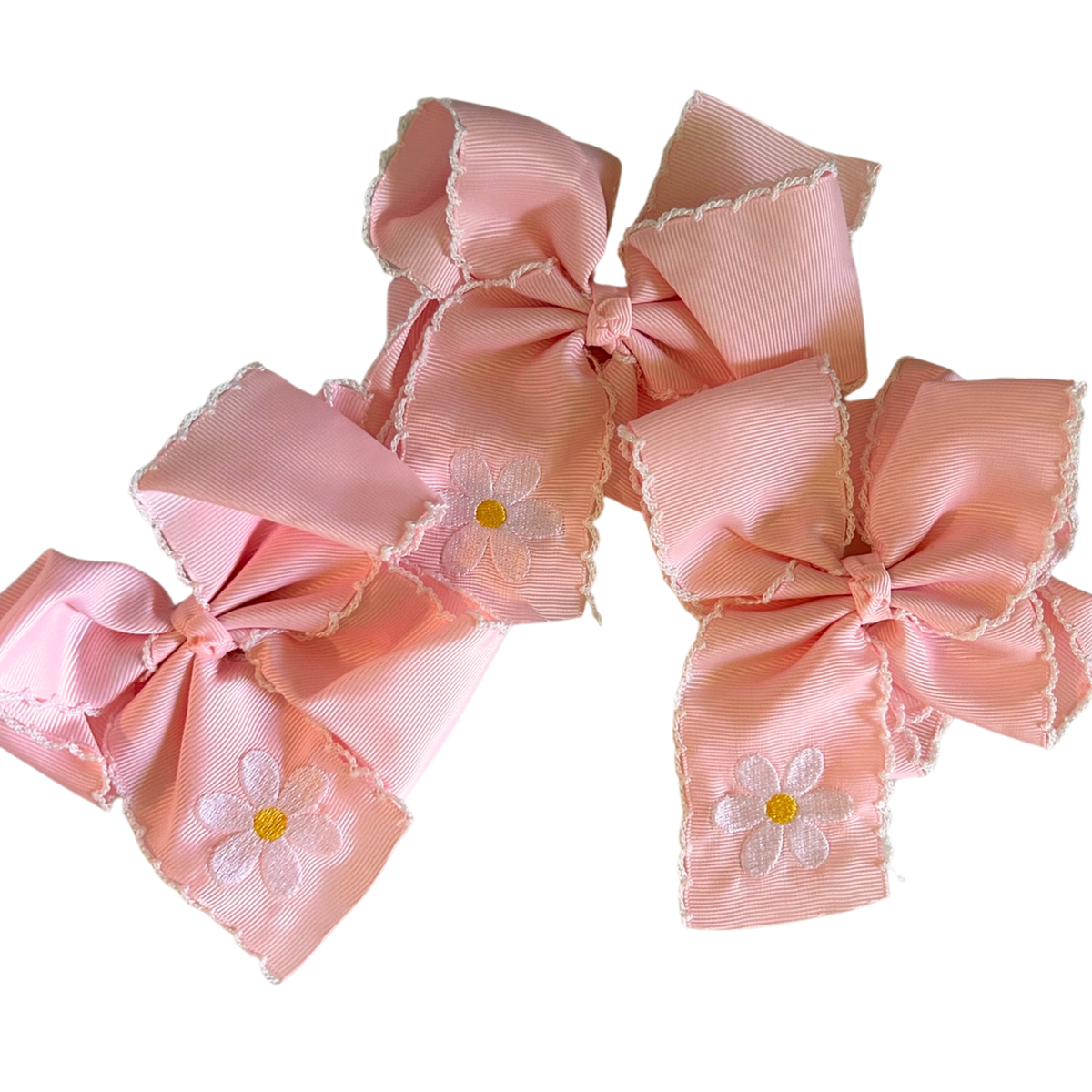 Large Pink Bows with Floral Embroidery 