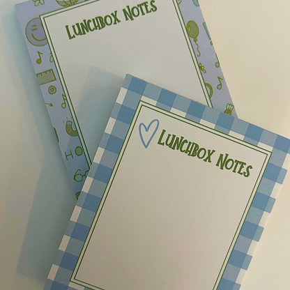 Two small notepad pads labeled 'LUNCHBOX NOTES' with cute borders