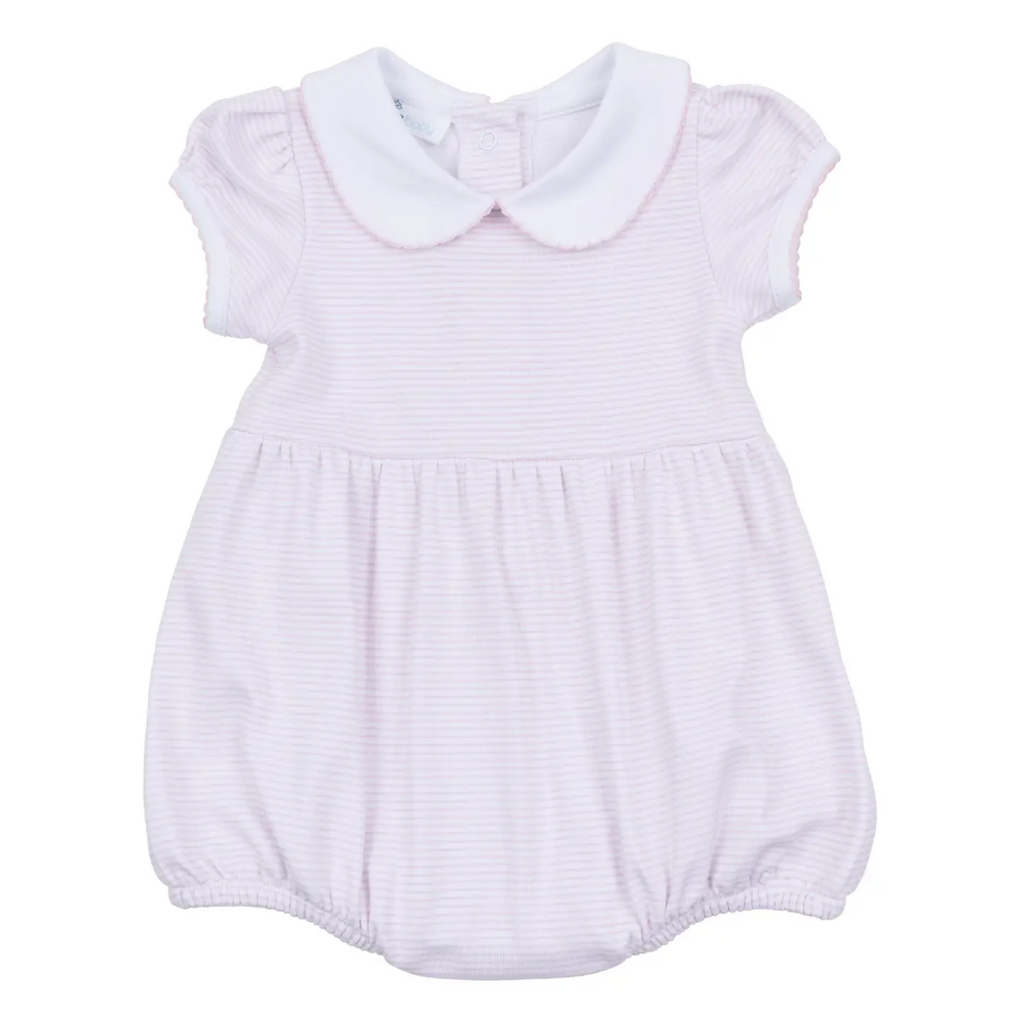 Pink Collared Stripe Bubble, 100% cotton with picot trim on the collar
