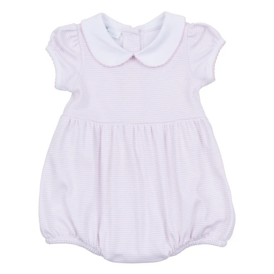 Pink Collared Stripe Bubble, 100% cotton with picot trim on the collar