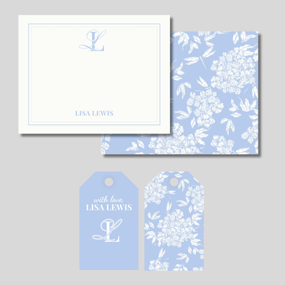 Stationery set with floral design and name including note cards and gift tags