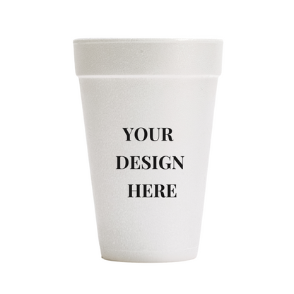 A white foam cup customized with your own design and colors