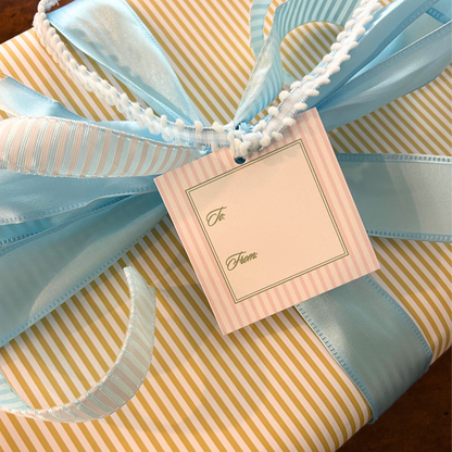 pink gift tag with green details for elegant gift wrapping